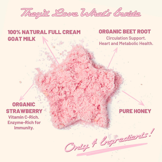 Strawberry Fields Furever Hot Milk | Natural Goat Milk + Strawberry Superfood Topper