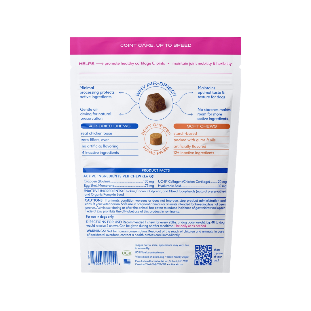 Native Pet Hip + Joint Mobility Care Chews | Mobility Support with UC-II Collagen