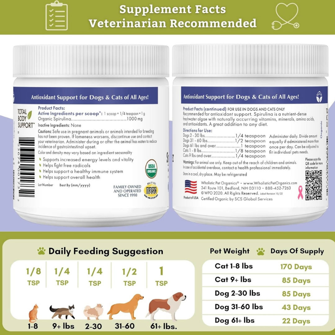Wholistic Pet Organics Spirulina | Natural Antioxidant + Immune Support