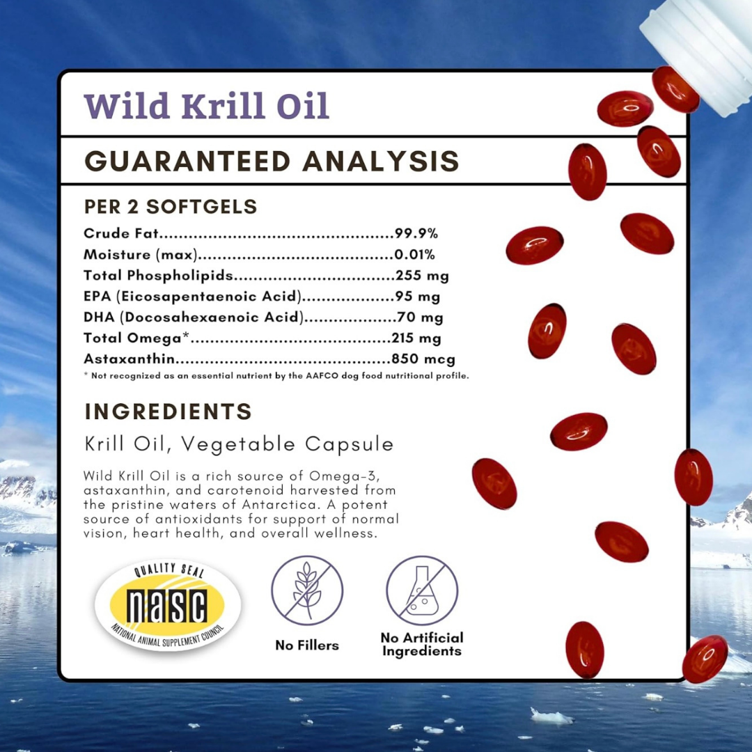 Wholistic Pet Organics Krill Oil Soft Gels | Omega-3 + Antioxidant Support