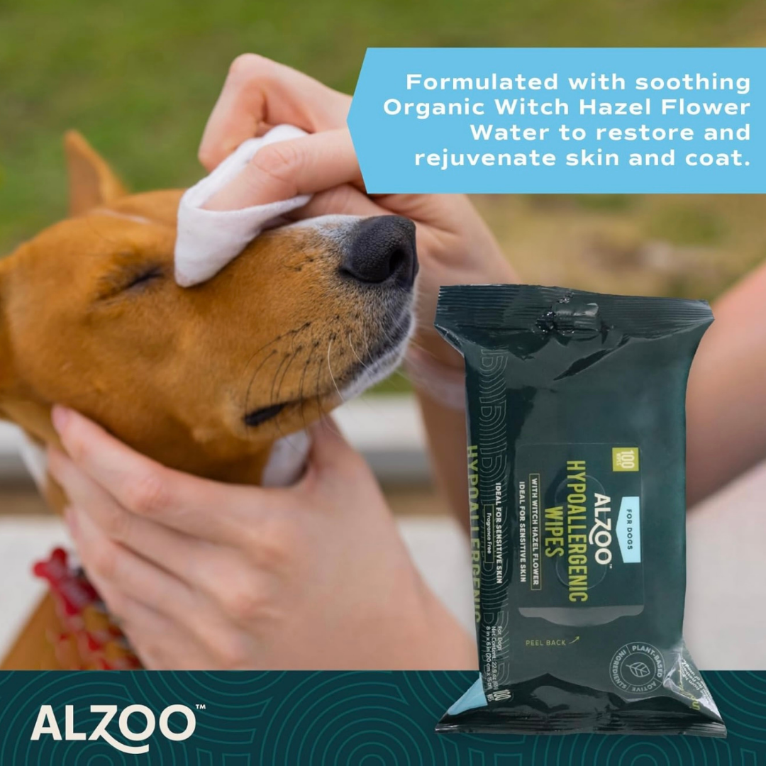 Alzoo Hypoallergenic Grooming Wipes | Gentle Cleansing for Sensitive Dogs