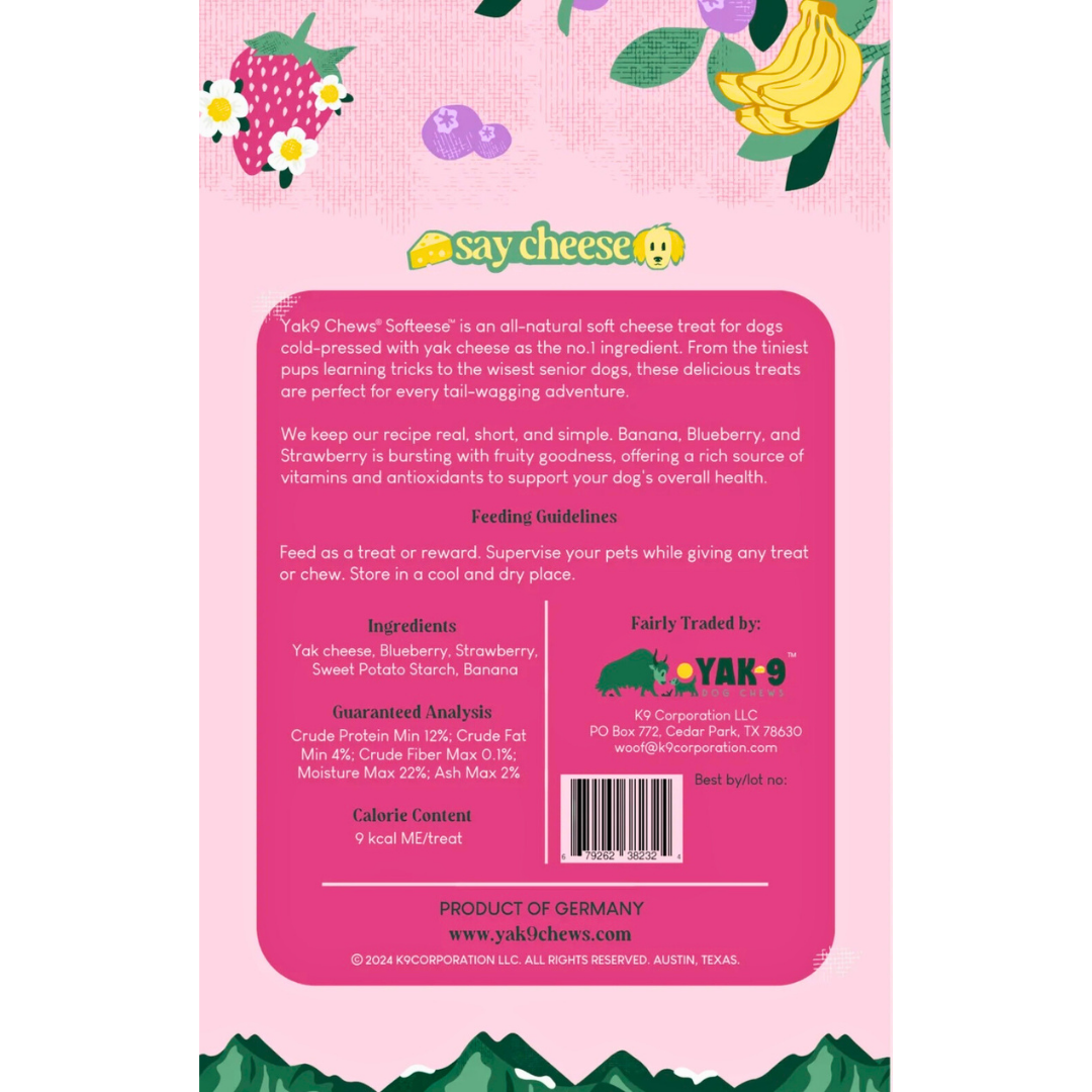 Yak9 Softeese Yak Cheese Bites | Strawberry + Blueberry + Banana