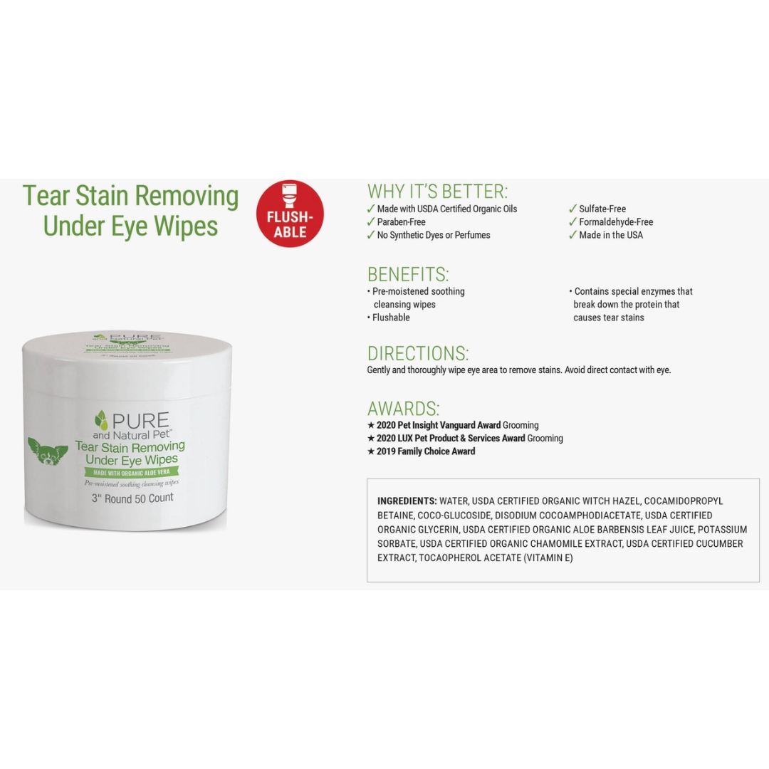 Pure and Natural Pet Tear Stain Removing Under Eye Wipes
