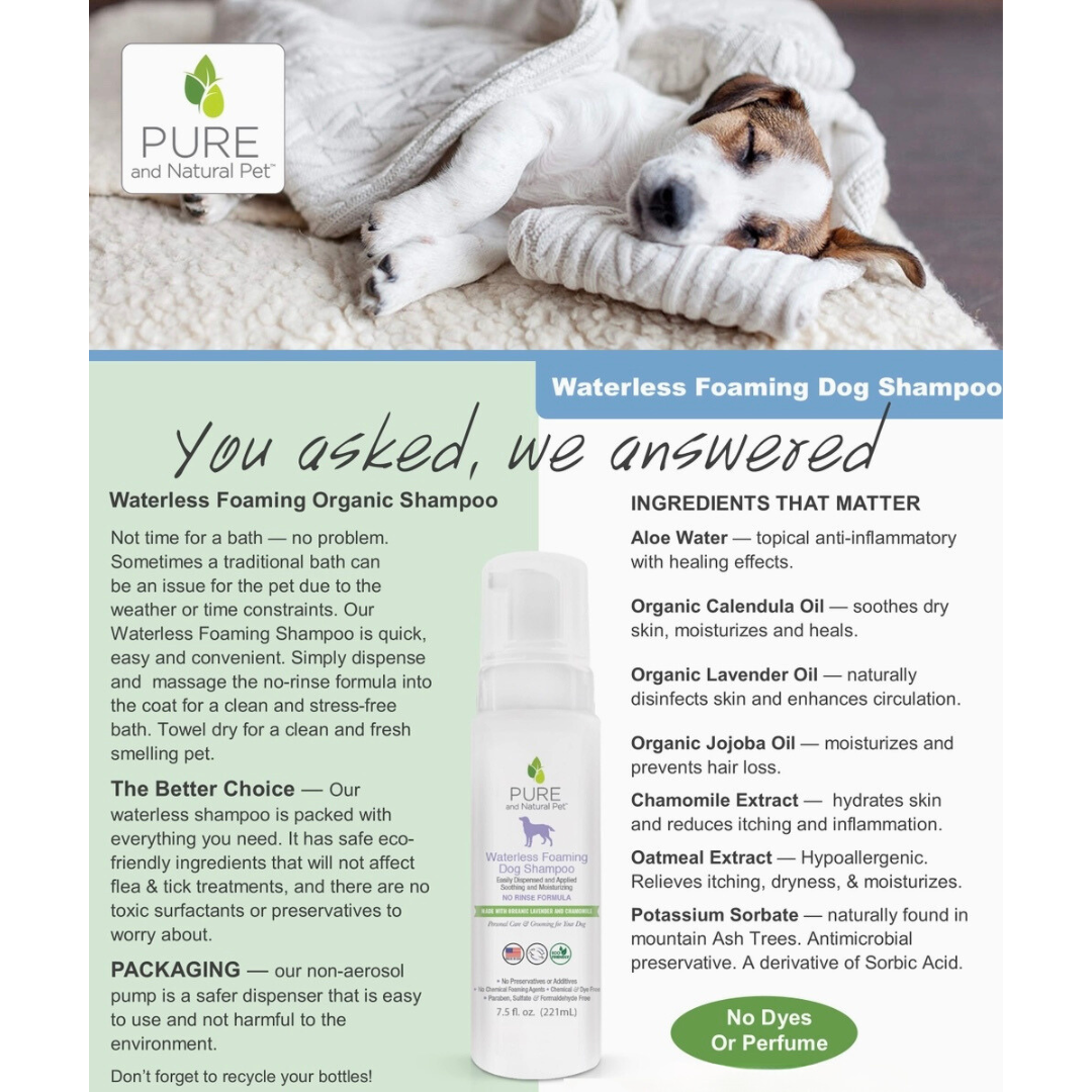 Pure and Natural Pet Organic Waterless Foaming Dog Shampoo | Lavender