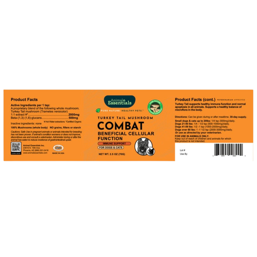 Animal Essentials Combat Organic Turkey Tail Mushrooms | Immune + Gut Support