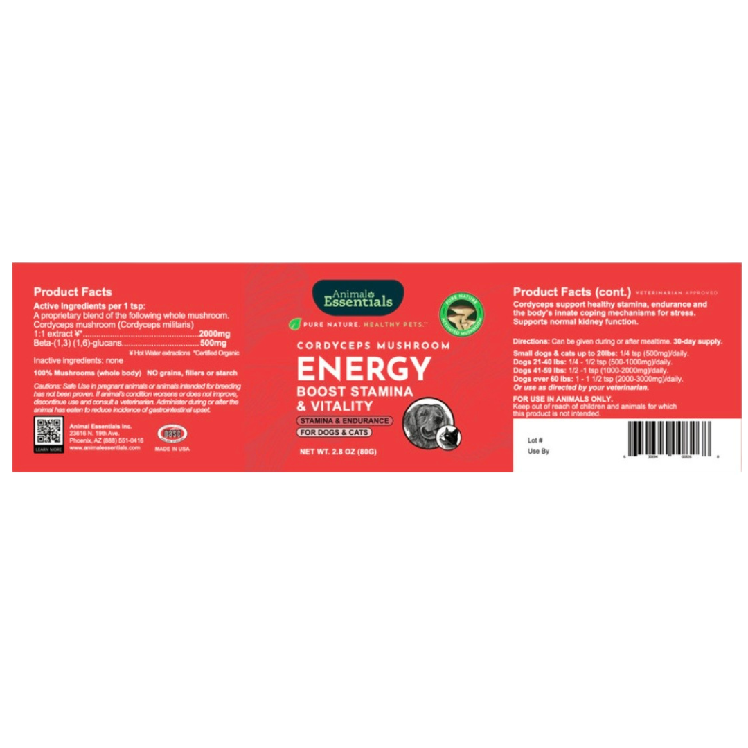Animal Essentials Energy Organic Cordyceps Mushroom | Energy + Endurance Support