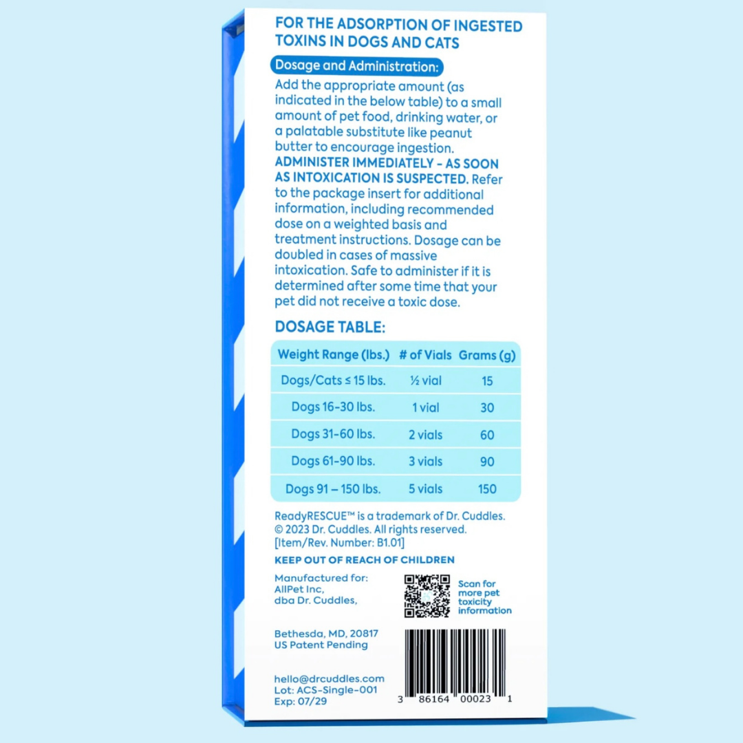 Dr. Cuddles ReadyRESCUE Single | Emergency Detox Aid for Dogs Under 30 lbs