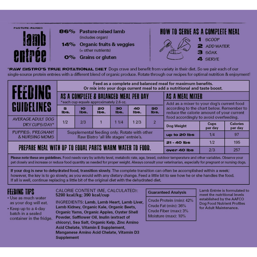 Raw Bistro Dehydrated Dog Food - Lamb