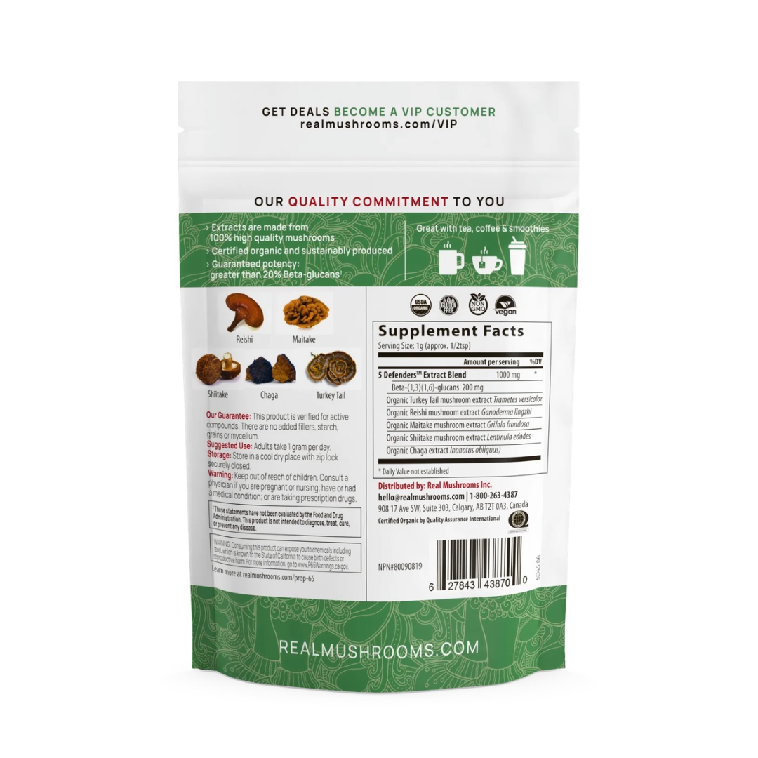 Real Mushrooms 5 Defenders | Organic Immune Support Mushroom Blend
