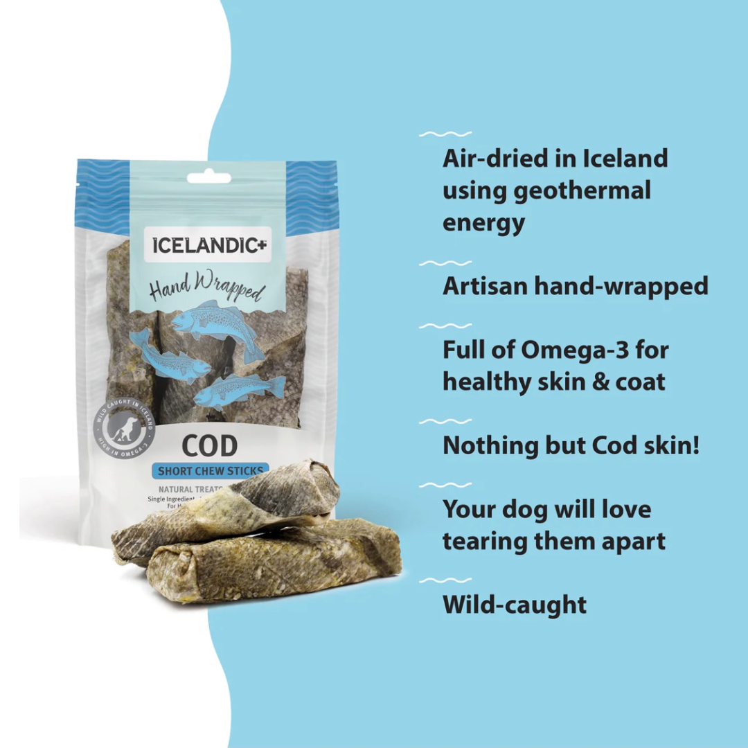 Icelandic+ Cod Skin Short Chew Stick | 5” - 3 Pieces