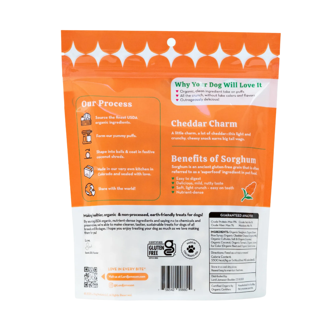 Cheddar Charm Protein Love Puffs | Organic Cheddar Cheese
