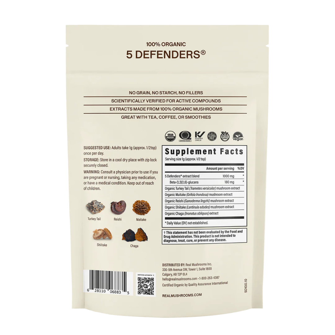 Real Mushrooms 5 Defenders | Organic Immune Support Mushroom Blend