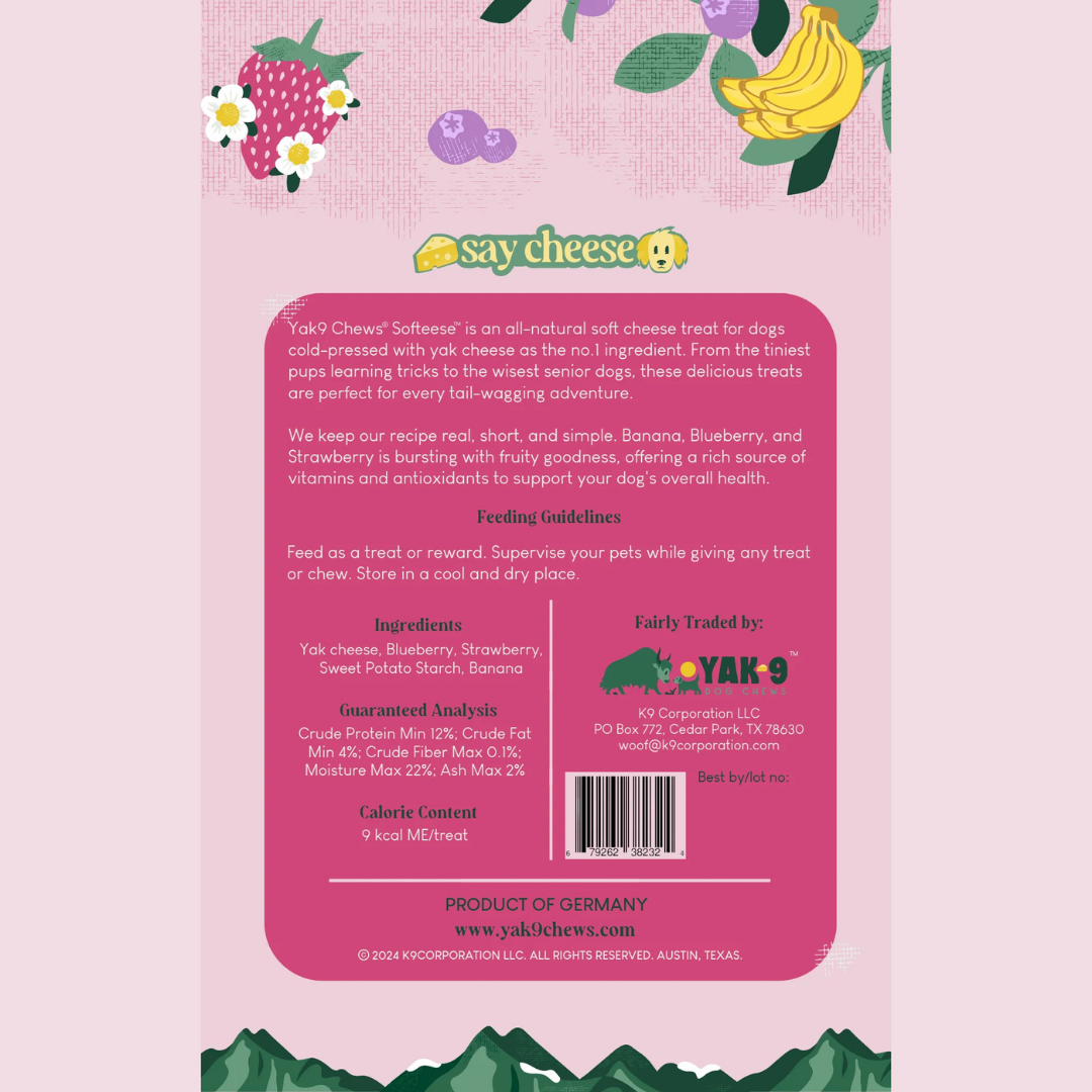 Yak9 Softeese Yak Cheese Bites | Strawberry + Blueberry + Banana