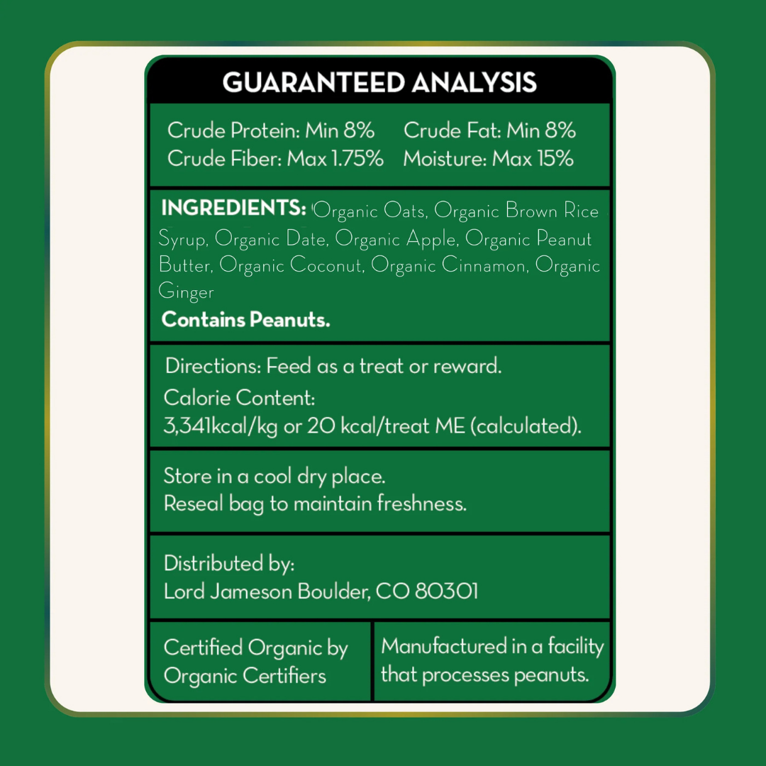 Lord Jameson Holiday Cobbler Organic Dog Treats | Natural USDA Organic Apple & Peanut Butter Treats