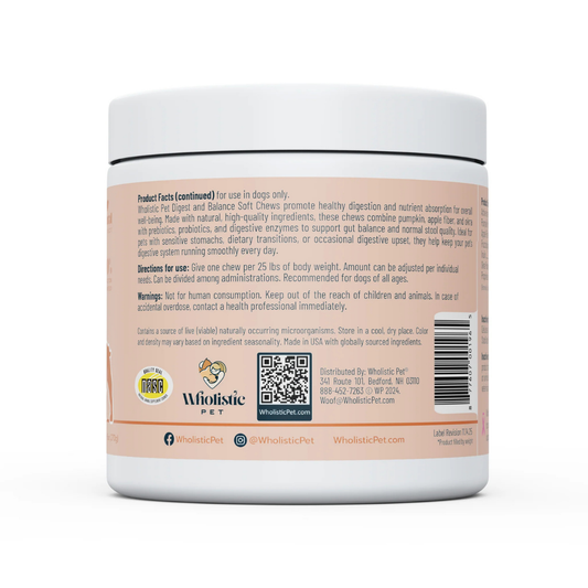 Wholistic Pet Organics Digest & Balance Soft Chews | Natural Prebiotic, Probiotic & Enzyme Gut Support