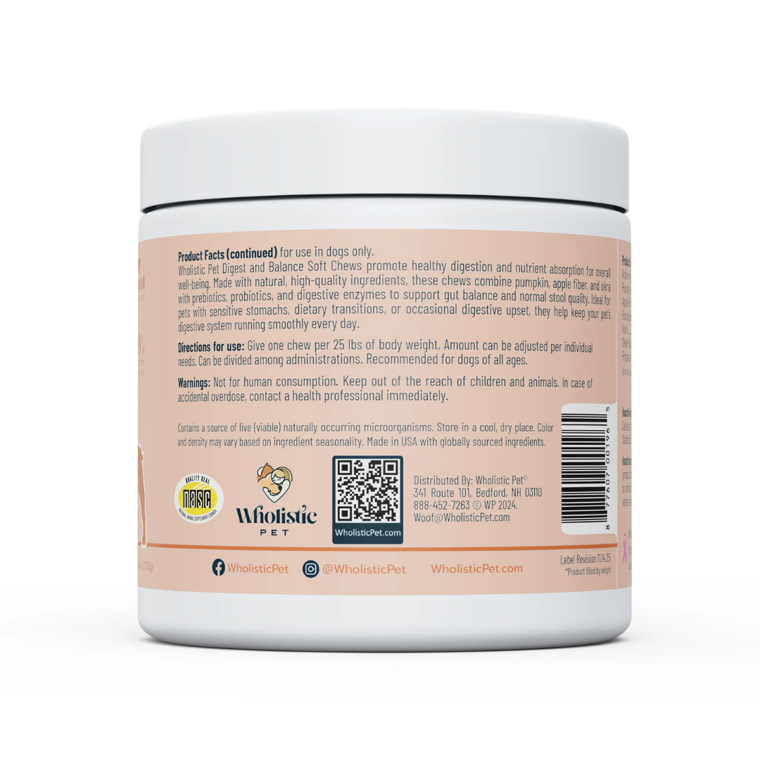 Wholistic Pet Organics Digest & Balance Soft Chews | Natural Prebiotic, Probiotic & Enzyme Gut Support