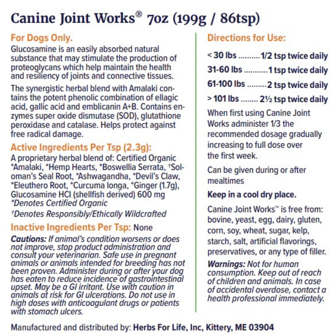Sustenance Herbs Canine Joint Works | Organic Hip + Joint Support