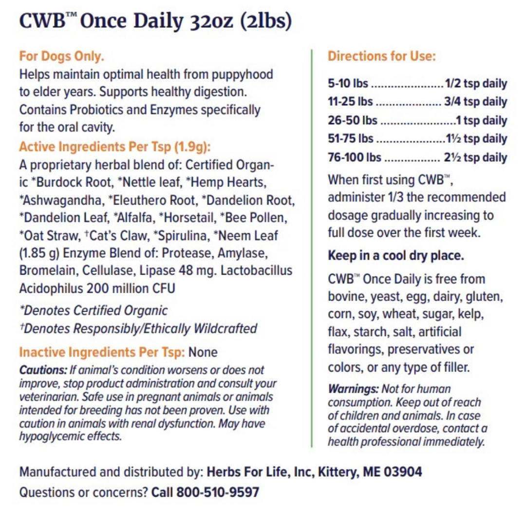 Sustenance Herbs CWB Once Daily | Organic Whole-Body Support