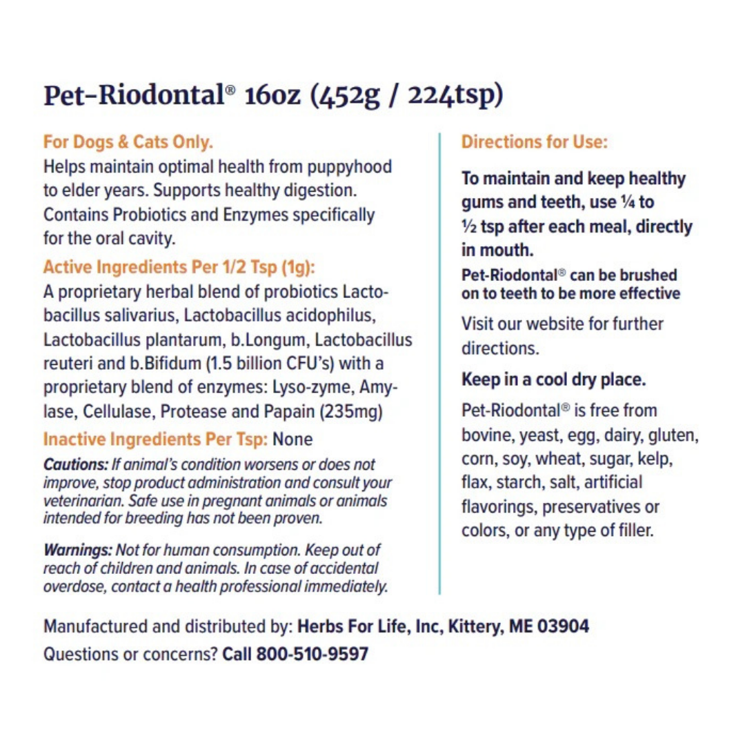 Sustenance Herbs Pet-Riodontal | Oral Probiotic Powder