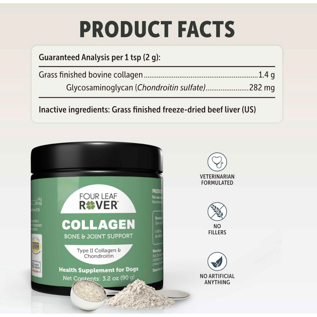 Four Leaf Rover Collagen | Joint + Skin + Gut Support with Type II Collagen