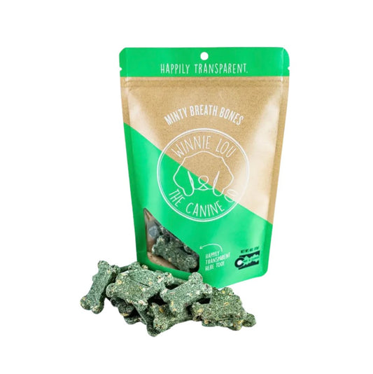 Made with Spearmint & Parsley to freshen pesky breath, Carob for a touch of sweetness, Colorado applesauce, & Spirulina! Spirulina is an amazing superfood providing your pup with immune system support. 