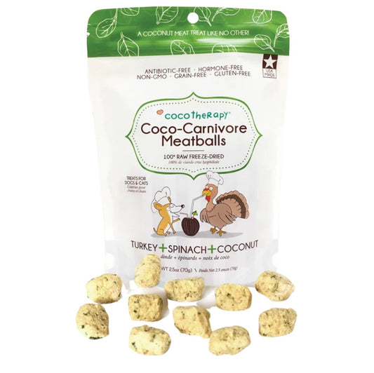 The ultimate freeze-dried, RAW meat treat, Coco-Carnivore Meatballs is for the meat lover connoisseur. These freeze-dried meat treats are not only delicious, but super healthy for our pets. 